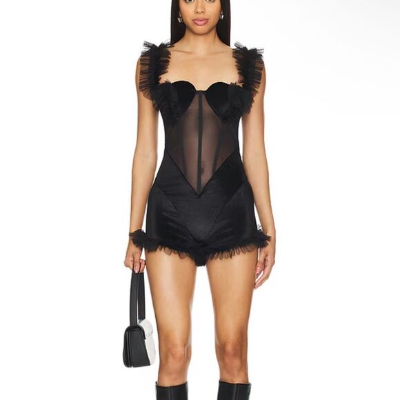 AMOR MIA Black Chemise romper Lace Trim Love Hurts Jumpsuit Revolve NWT M - Picture 1 of 9